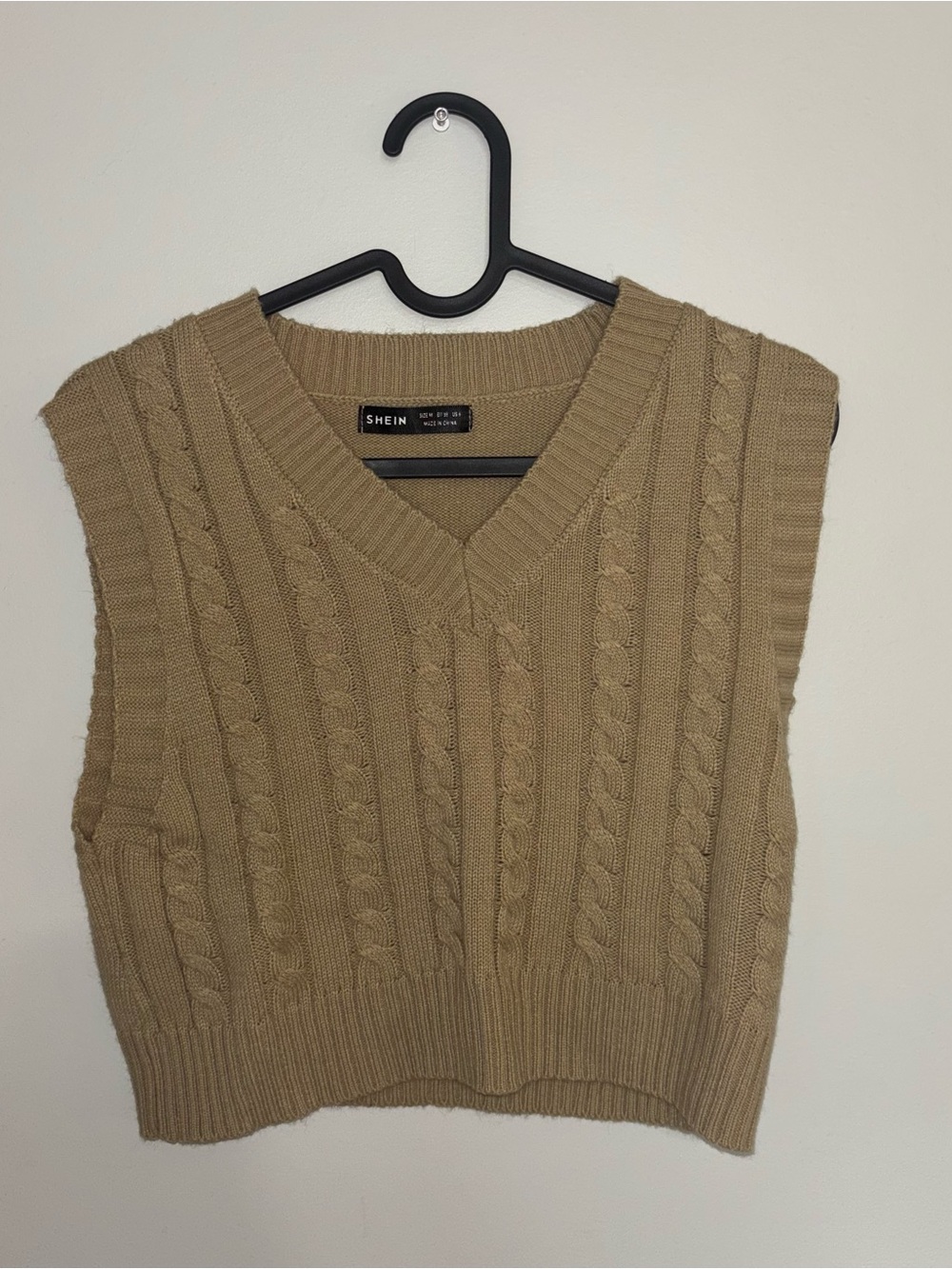 SHEIN Women’s Cropped Tan Cable Knit V-Neck Sweater Vest